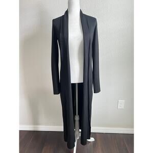 Marste London Black Long Knit Cardigan Women's M Back Zip Open Front Duster